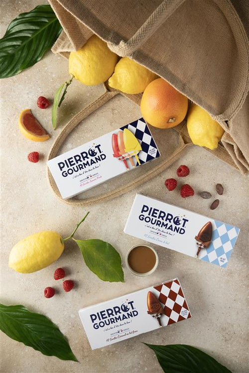 Lot de 3 étuis de sucettes ; caramel au lait frais, saveurs fruits et cacao lait - Pierrot Gourmand - 2